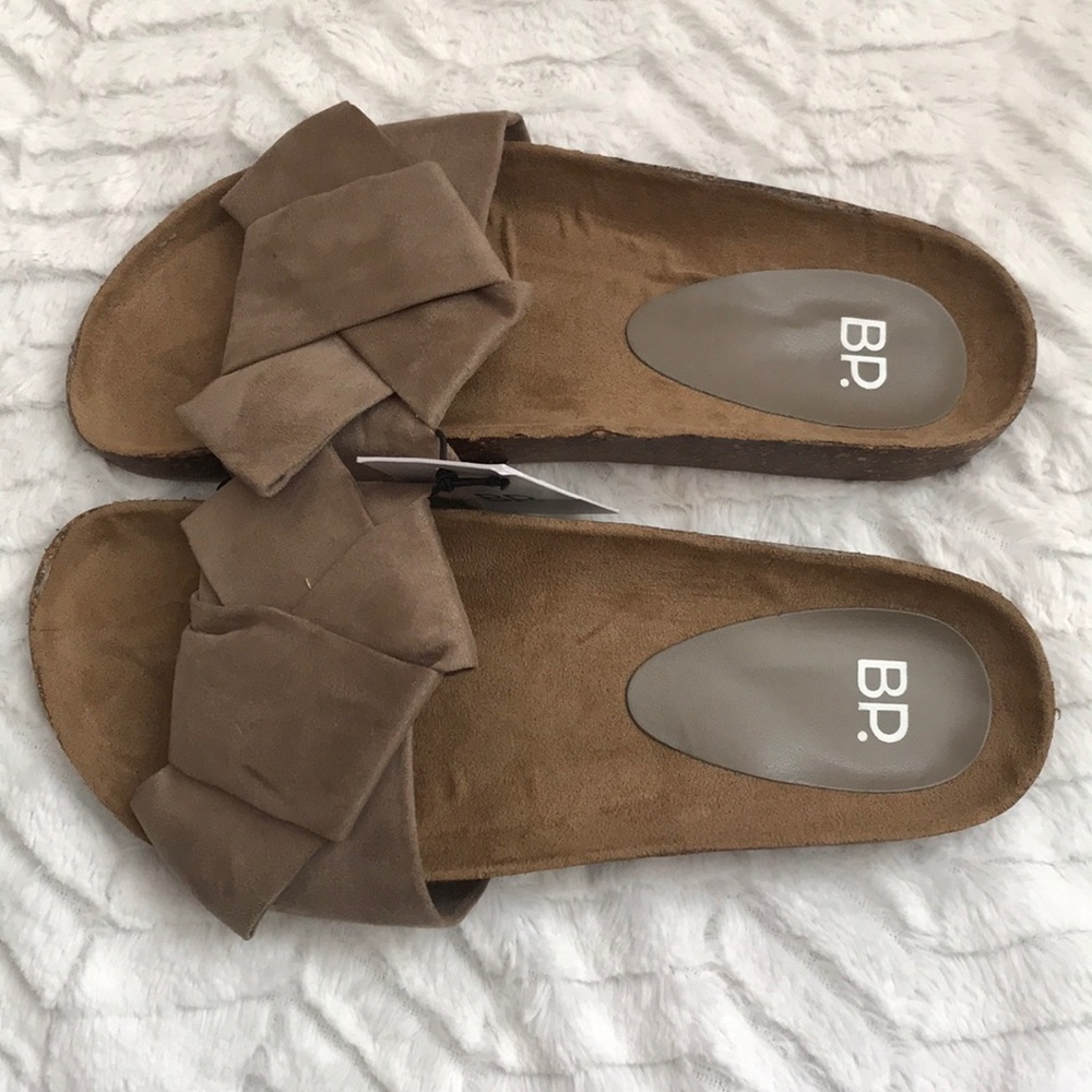 NWT BP Taupe Faux Suede Slides Sz8